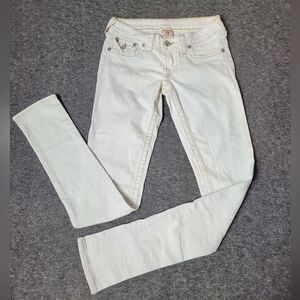 Vtg True Religion Womens 28×33 Skinny Jeans Flap Pockets Thick Stitch Low Raise